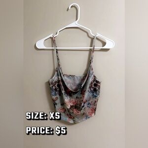 Gray Pink Floral Scoop Neck Sleeveless Camisole